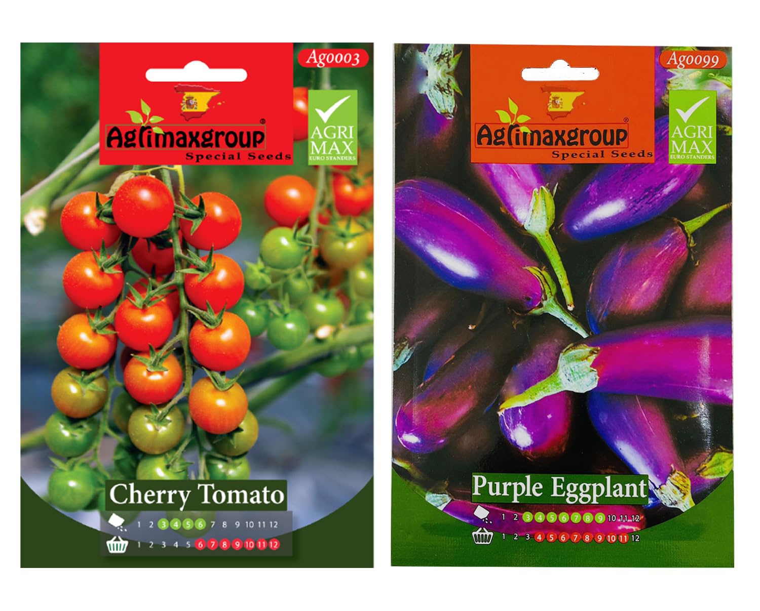 Egg plant purple + Cherry tomato seeds | Premium Quality Seeds by Agrimaxgroup Seeds Hybrid,Organic Non GMO Vegetable Seeds for Home and Garden Plants,Easy to Plant,| Made in SPAIN| 2pcs
