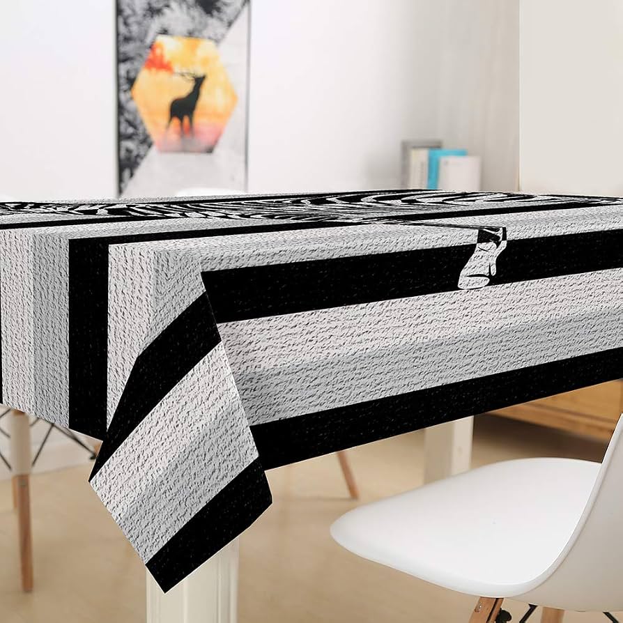 Tovaglia Rettangolare Hiser Antimacchia E Impermeabile - Grigio E Nero 140x260 Cm - Per Interni Ed Esterni