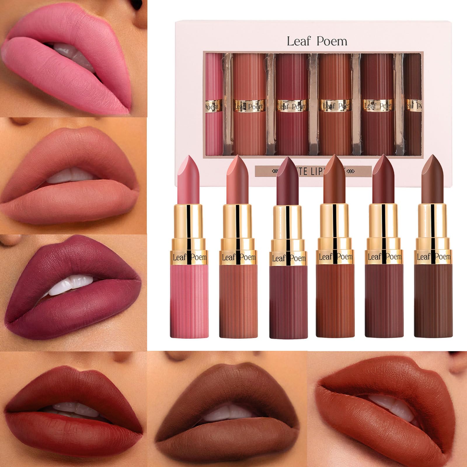 Bili Biliard 6 Colors of Velvet Smooth Matte Lipstick Set,Nude,Pink,Dark Red,Purple,Wine Red,Plum,Matte Lipstick Set,Long Lasting Waterproof 24 Hours Moisturizing (Set B) - Image 4