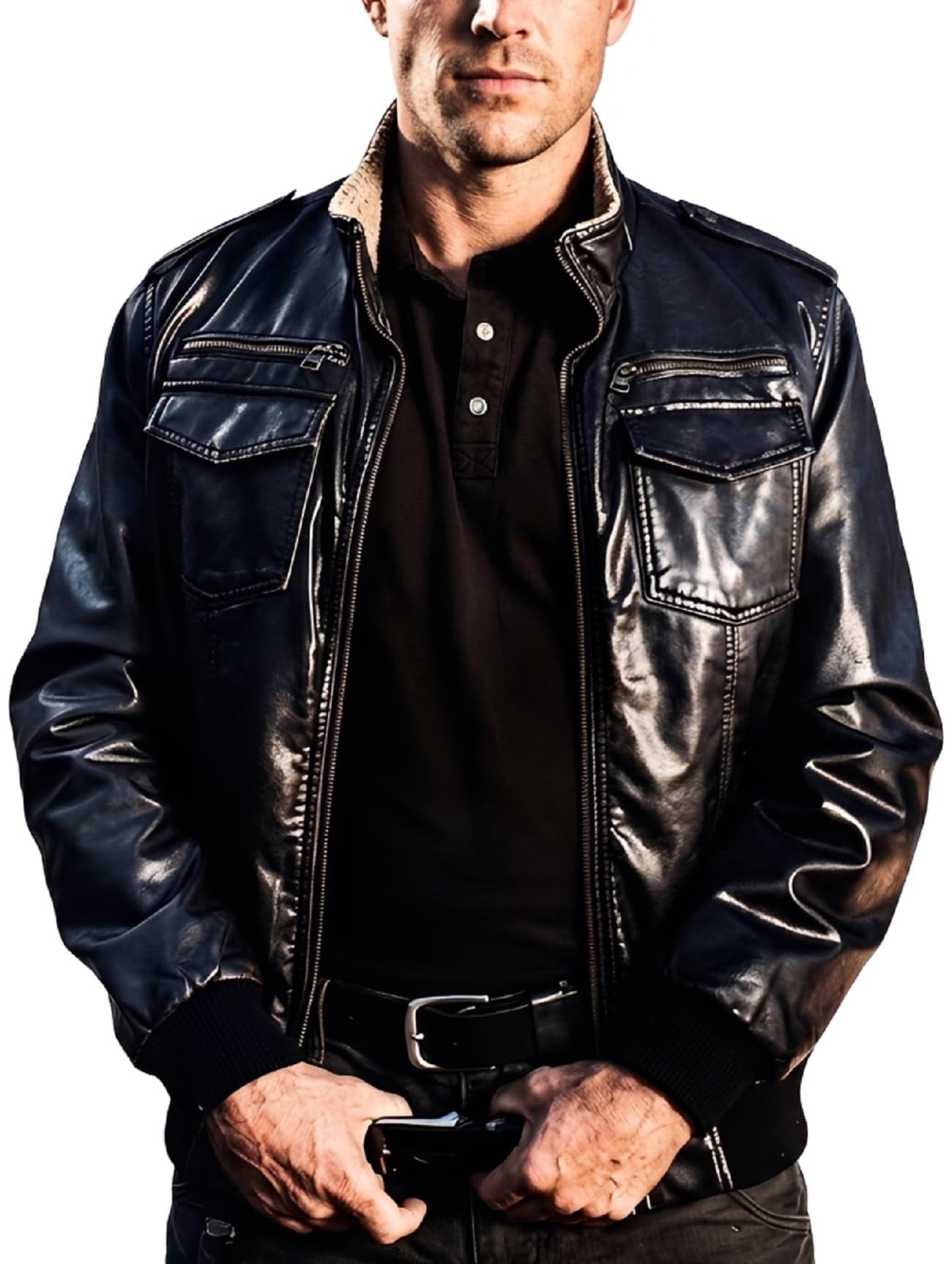 Giacca da uomo in pelle nera ispirata alla serie TV - look da motociclista gotico robusto
