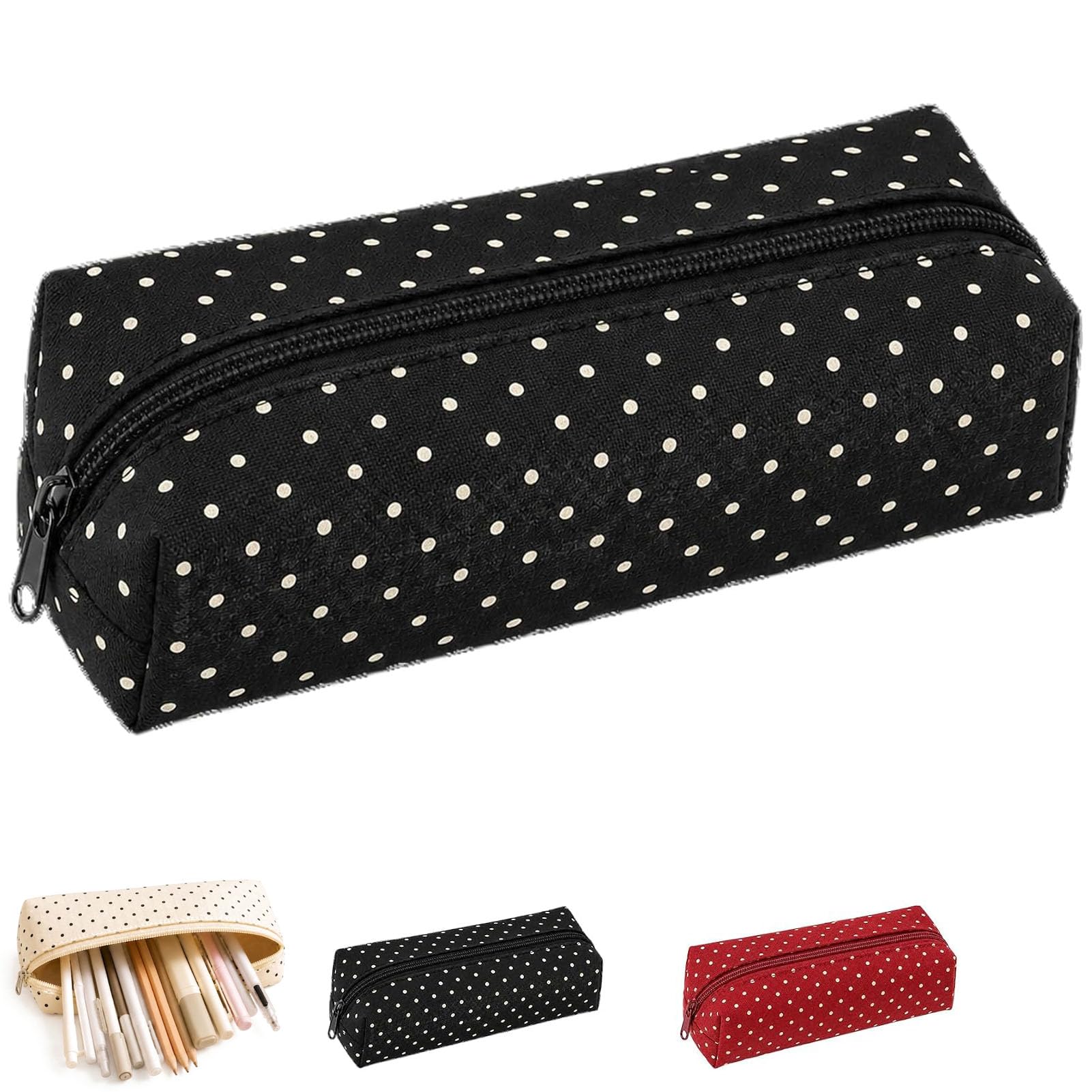 Cute Polka Dot Pencil Case, Large Capacity Vintage Pen Pencil Aesthetic