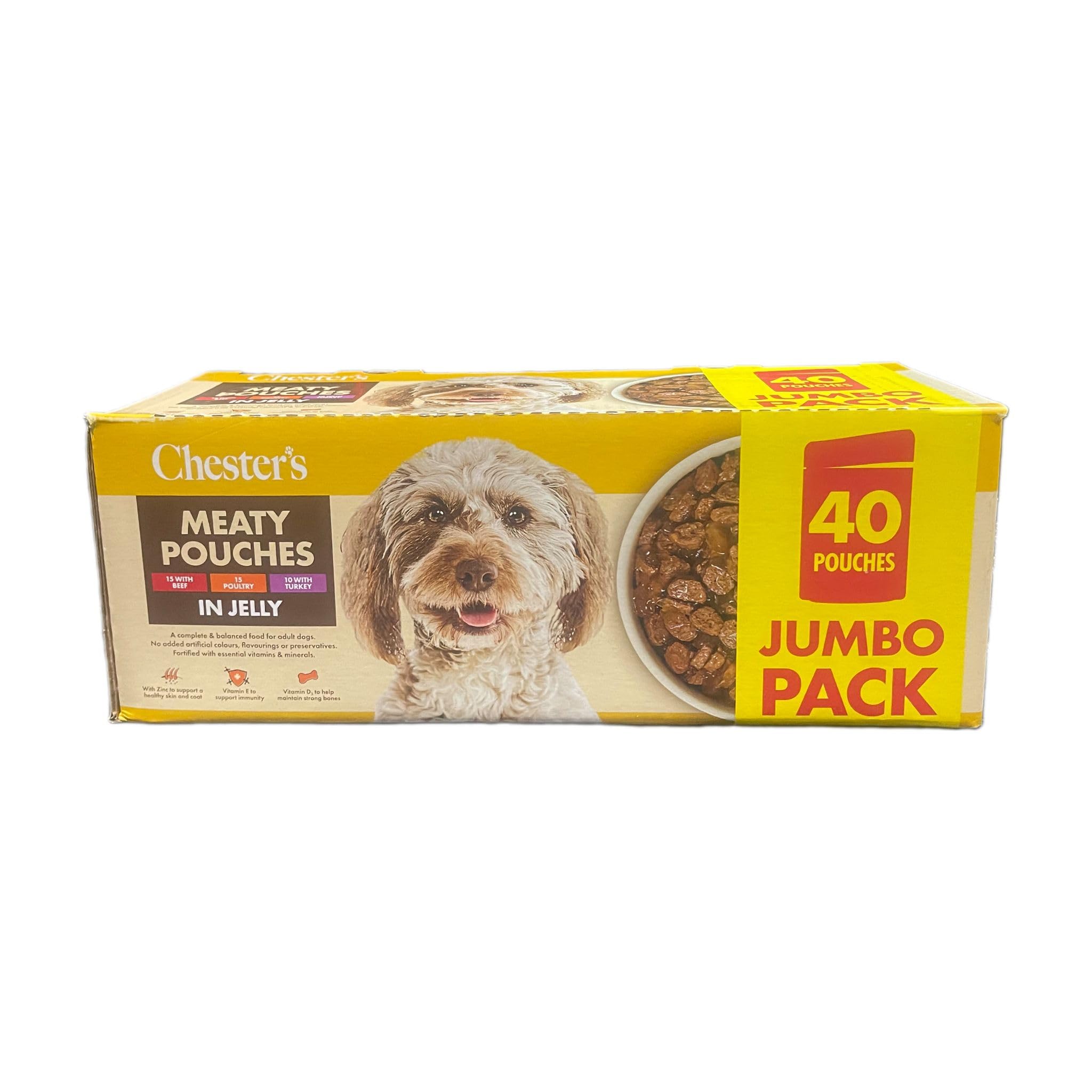 ark future Chester's Meaty Pouches – Complete & Balanced Adult Dog Food with Beef, Poultry, and Turkey Flavors – Fortified with Essential Vitamins & Minerals (1Pack, In Jelly)