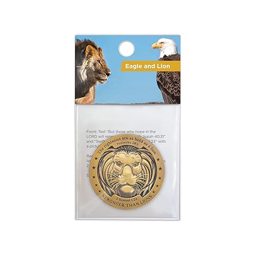 Miniatura 6 de Moneda de desafío de águila y león, paquete a granel de 3 regalos cristianos y católicos chapados en color dorado para hombres, moneda de