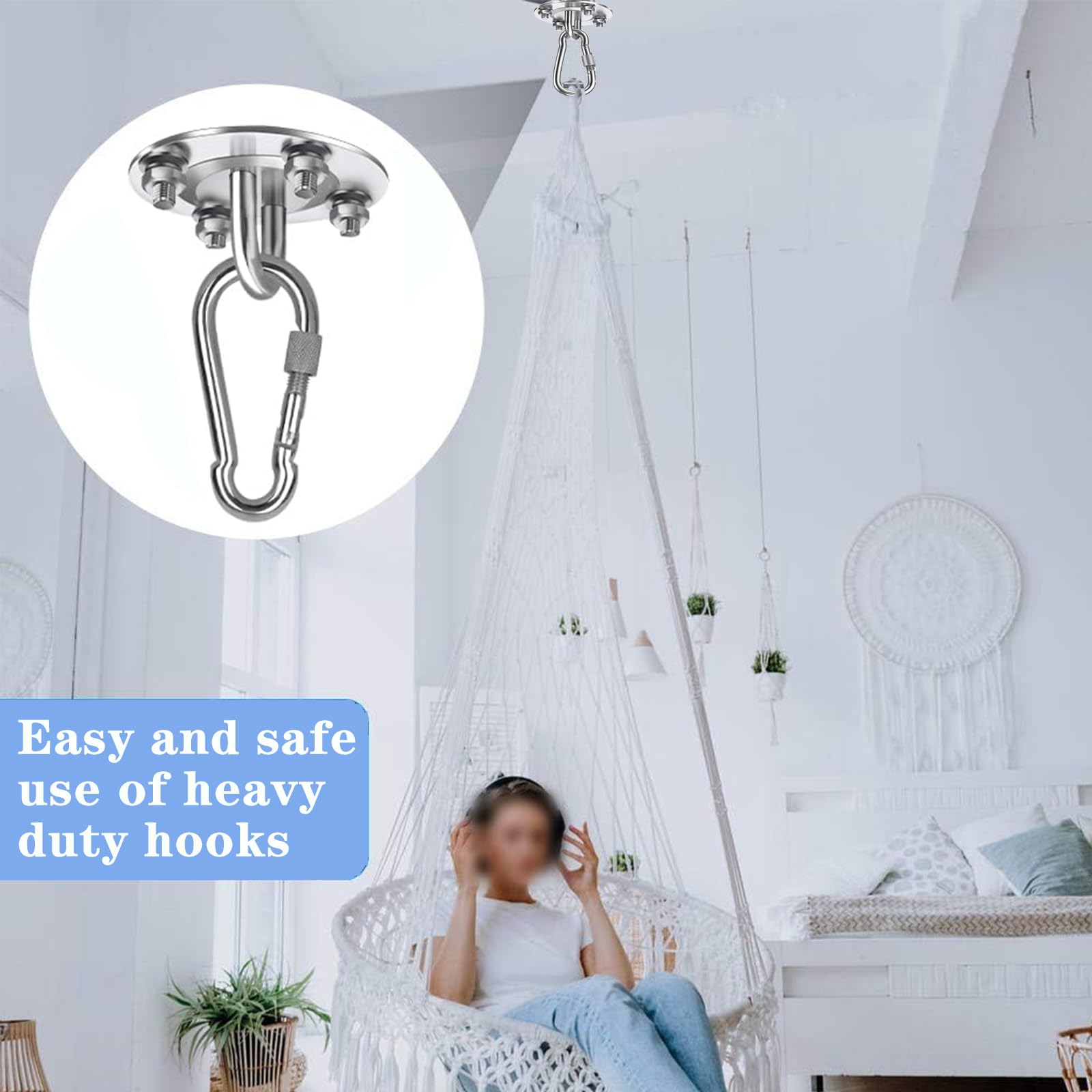 Gancio Da Soffitto BASVII - Acciaio Inox 400kg, Anello M8 Girevole 360° - Per Sacco Boxe, Amache, Yoga E Altalene - Foto 13