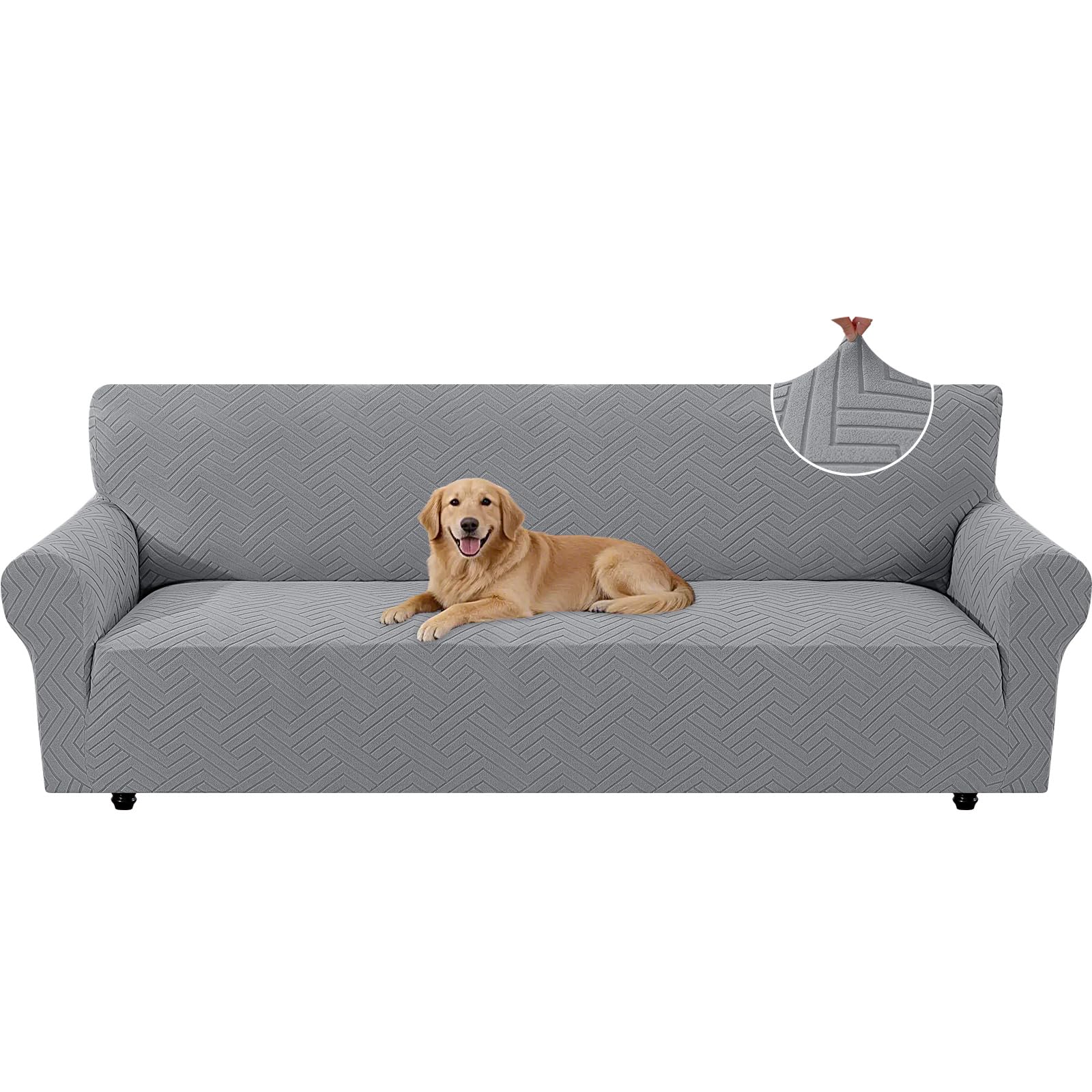 Stretch Sofaüberzug 4 Sitzer, Sofabezug rutschfest Mit Armlehnen, Universal Sofa Überzug Durable, Moderne Kratzfester Sofa Cover, Waschbare Sofaüberzug Für Wohnzimmer, Hellgrau