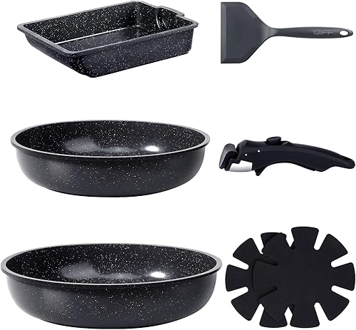 Miniatura 18 de GiPP Juego de ollas y sartenes de cerámica antiadherentes, 11 piezas antiadherentes con mango desmontable, ollas y sartenes de cocina de inducción