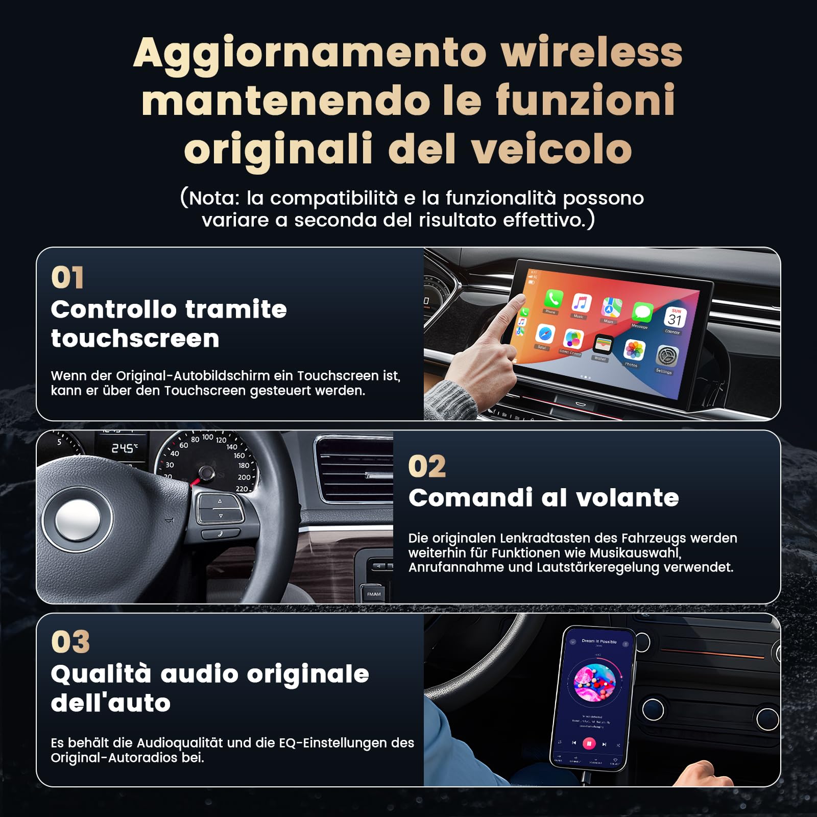 Mini adattatore wireless CarPlay 2 in 1, adattatore wireless per auto Android, Plug & Play, USB-A/C, connessione rapida stabile, compatibile con iOS 10+ e Android 11+, aggiornamento senza fili, nero