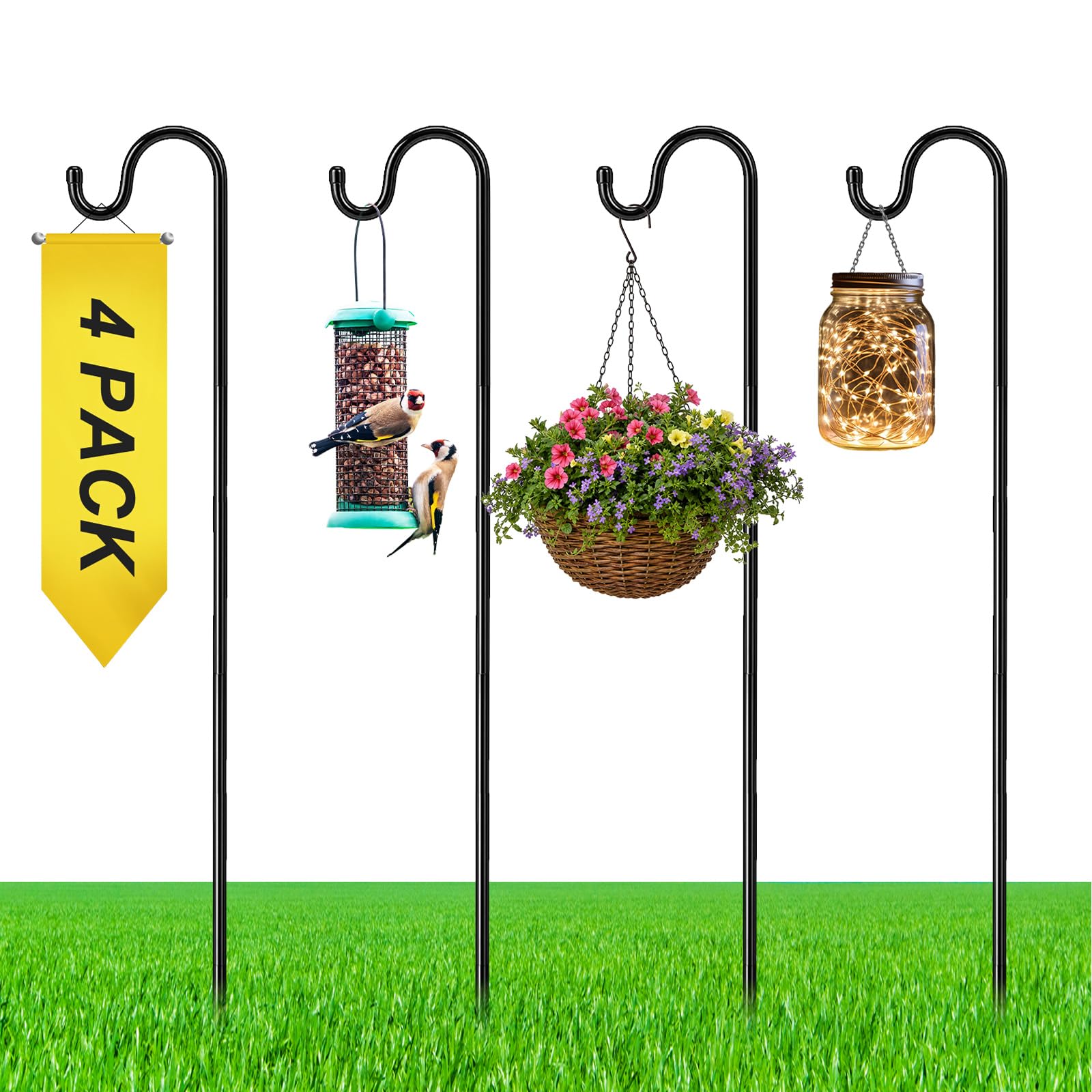 4 Pcs 48 Inch Shepherds Hook for Outdoor Adjustable Bird Feeder Pole