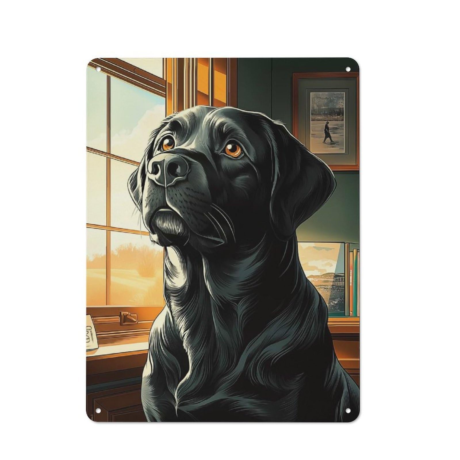 Junmoney Black Labrador By Window Vintage Metal Wall Sign 40X30cm For Garage Or Workshop, For Metal Sign Collectors, For Garage And Workshop Walls