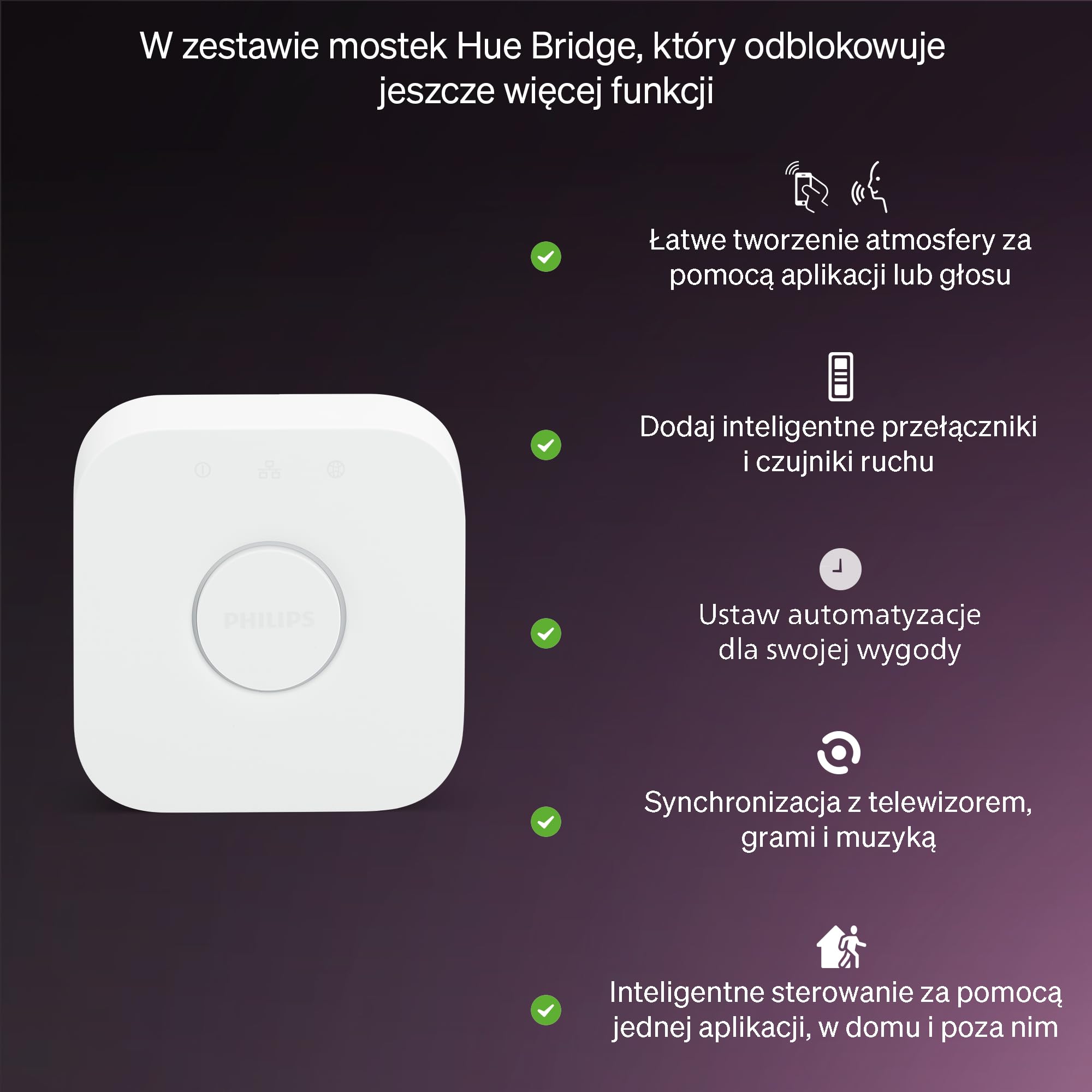 Zestaw Startowy: Philips Hue Mostek + 4 Inteligentne Żarówki E27, Biała i Kolorowa Atmosfera, 2200K-6500K, Żarówka Ściemniania Współpracuje z Alexa, Google Assistant, Samsung