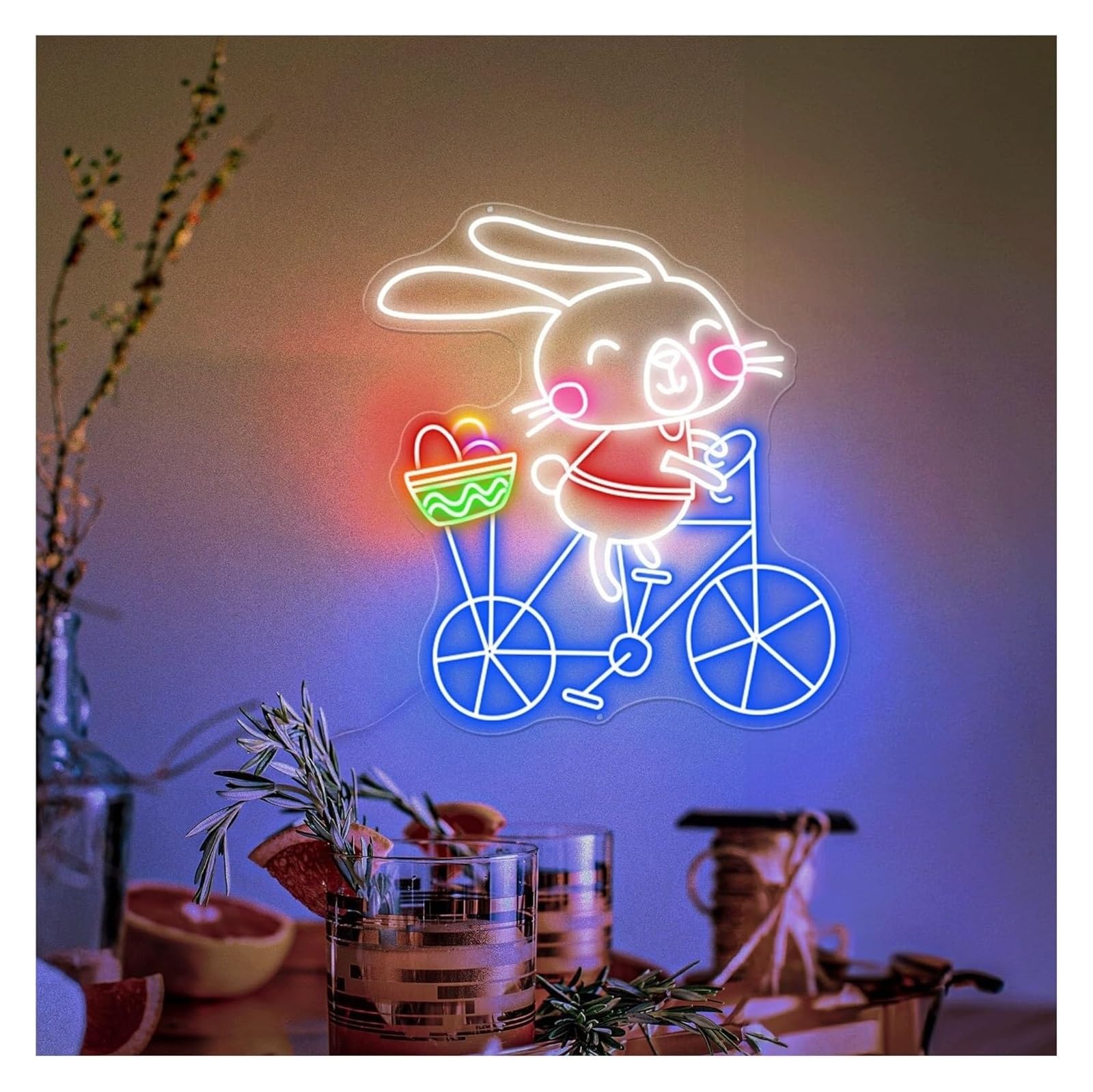Segno di luce al neon Insegna al neon Bunny Riding Bike con luminosità regolabile 76 cm x 71(A)