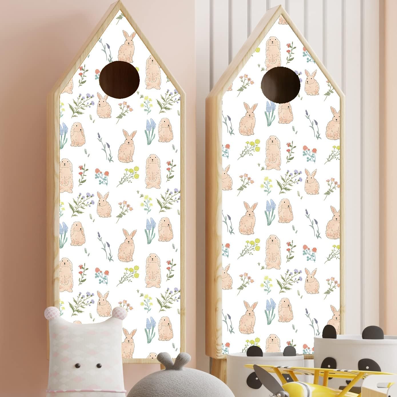 LiveGallery Cartoon Rabbit Wallpaper Lavender Wallpapers Flower Plants Wall Paper Peel and Stick Contact Paper for Bedroom Living Room Offices Nursery Bathroom Kitchen Home Walls Decoration (A)