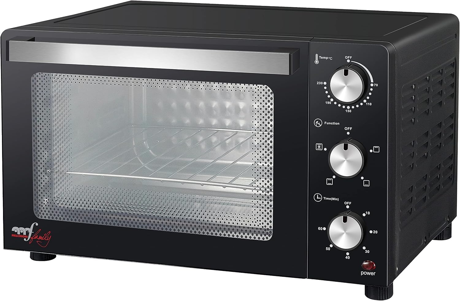 Melchioni Family | Four électrique Ventilé DEVIL, Capacité 32 litres, 3 Modes de Cuisson, Minuterie 60 minutes, 1500W, Double Vitre, Lumière Interne et Température jusqu'à 230° C, 49 X 44 X 305 cm