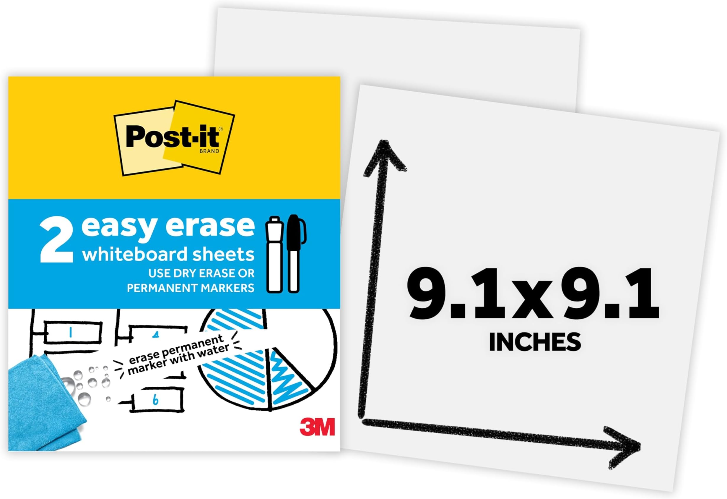 Easy Erase Permanent Marker Whiteboard Surface, 9.1 in x 9.1 in