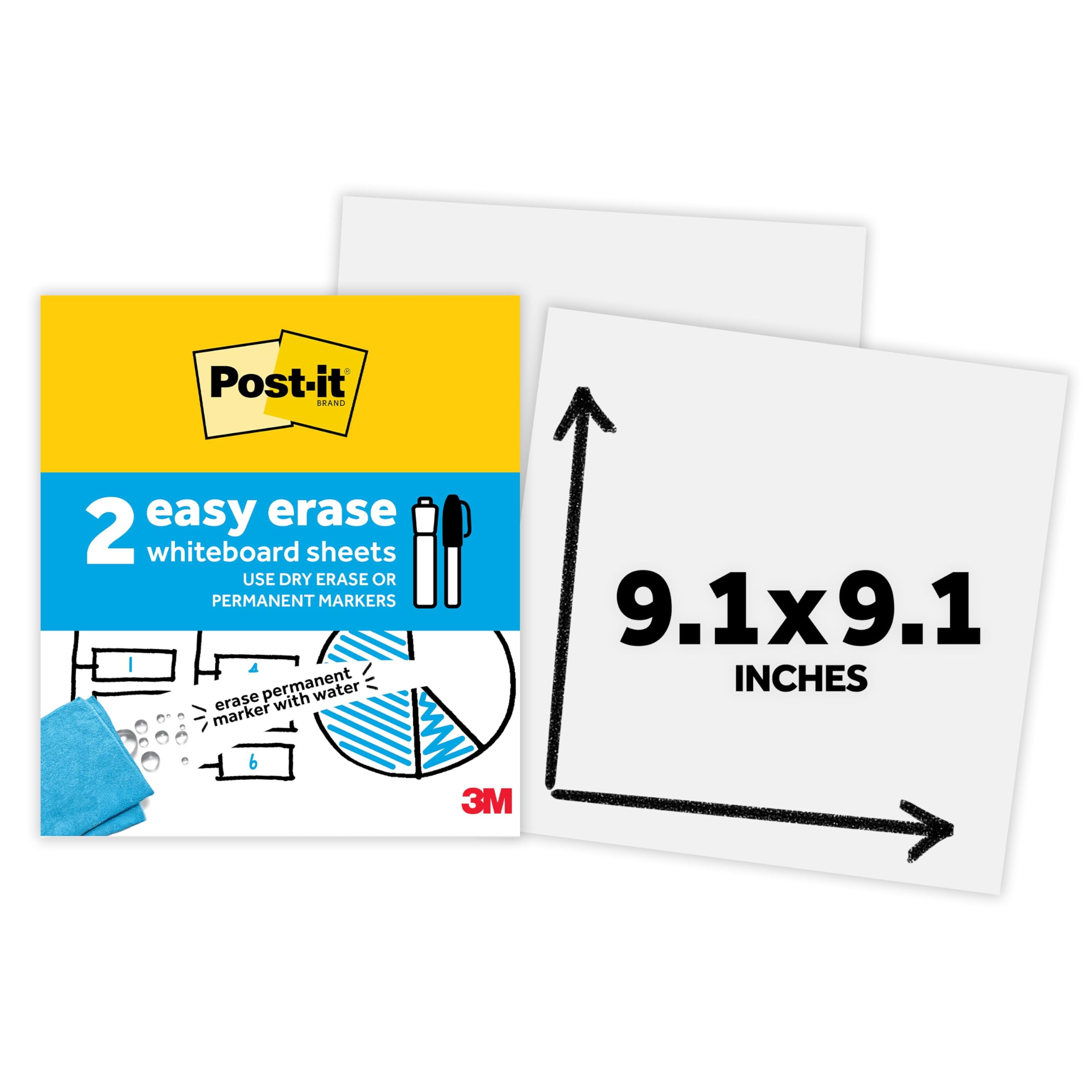 Post-it Easy Erase Permanent Markers, Dry Erase Surface, 9.1" x 9.1"