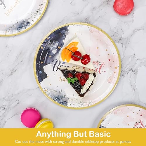 Miniatura 4 de CLYMENE 96 piezas de suministros de fiesta de revelación de género Decoraciones de fiesta de baby shower Juego de vajilla para revelación de