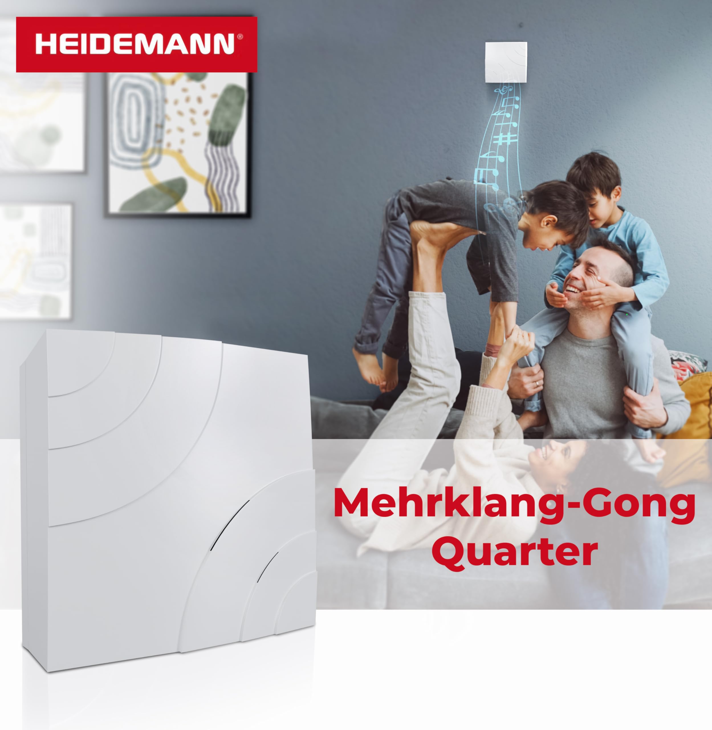 Heidemann Mehrklang-Gong Quarter (Empfänger, Lautstärke 85 dB, Farbe reinweiß, Türklingel, Gong, Funkklingel) 70146