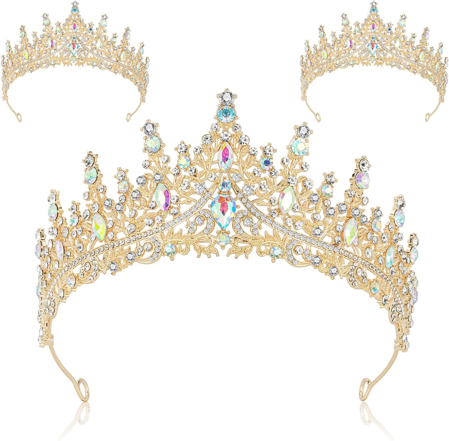 3 Pack Crystal Tiara and Princess Crown,Bridal Wedding Queen Headbands Prom Birthday Party Halloween Hair Accessories