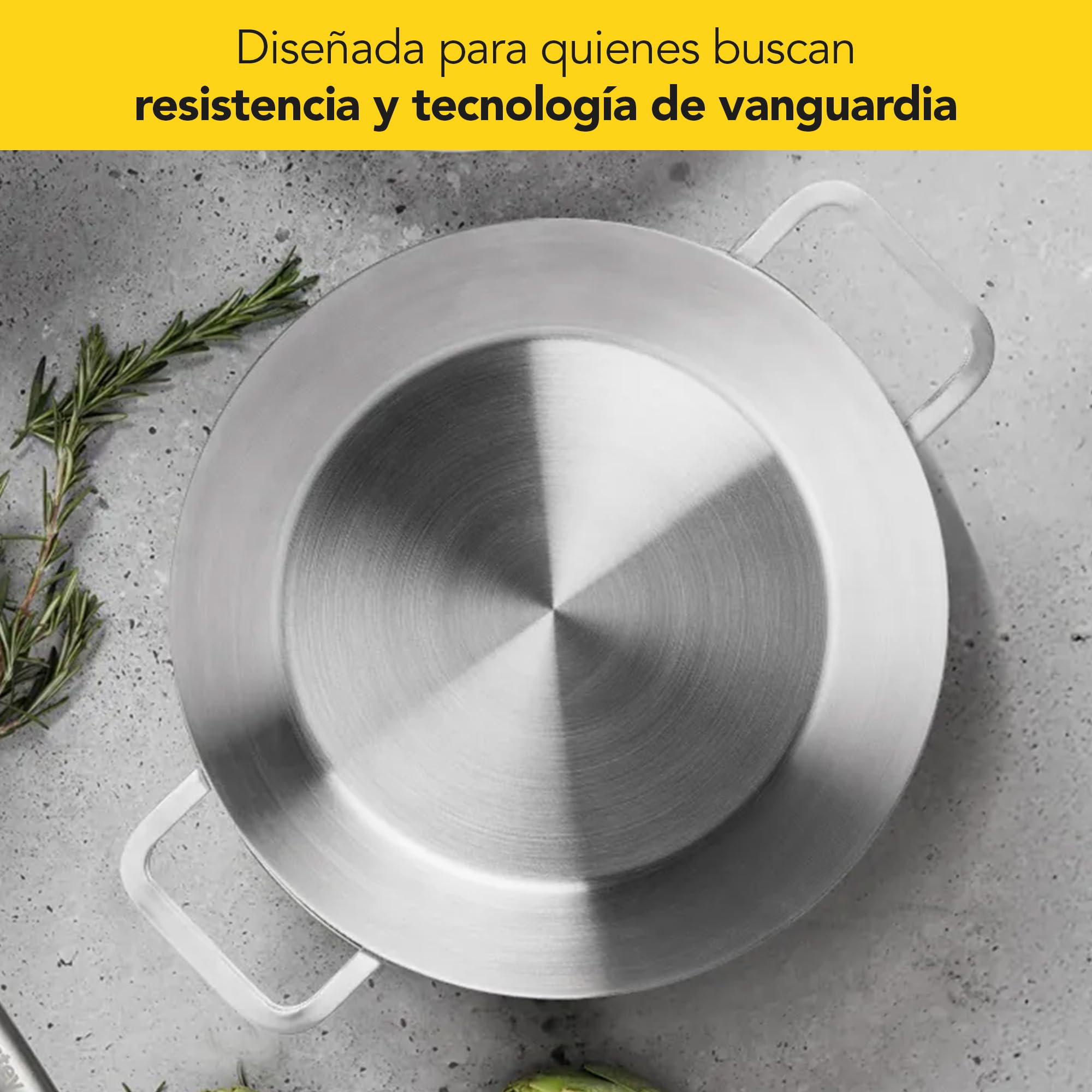 Castey - Paellera Inox Malmö, M-V40, Color plata, 40 cm, Acero inoxidable, Trimetal induction, libre de PFAS, Apta para todas las cocinas.