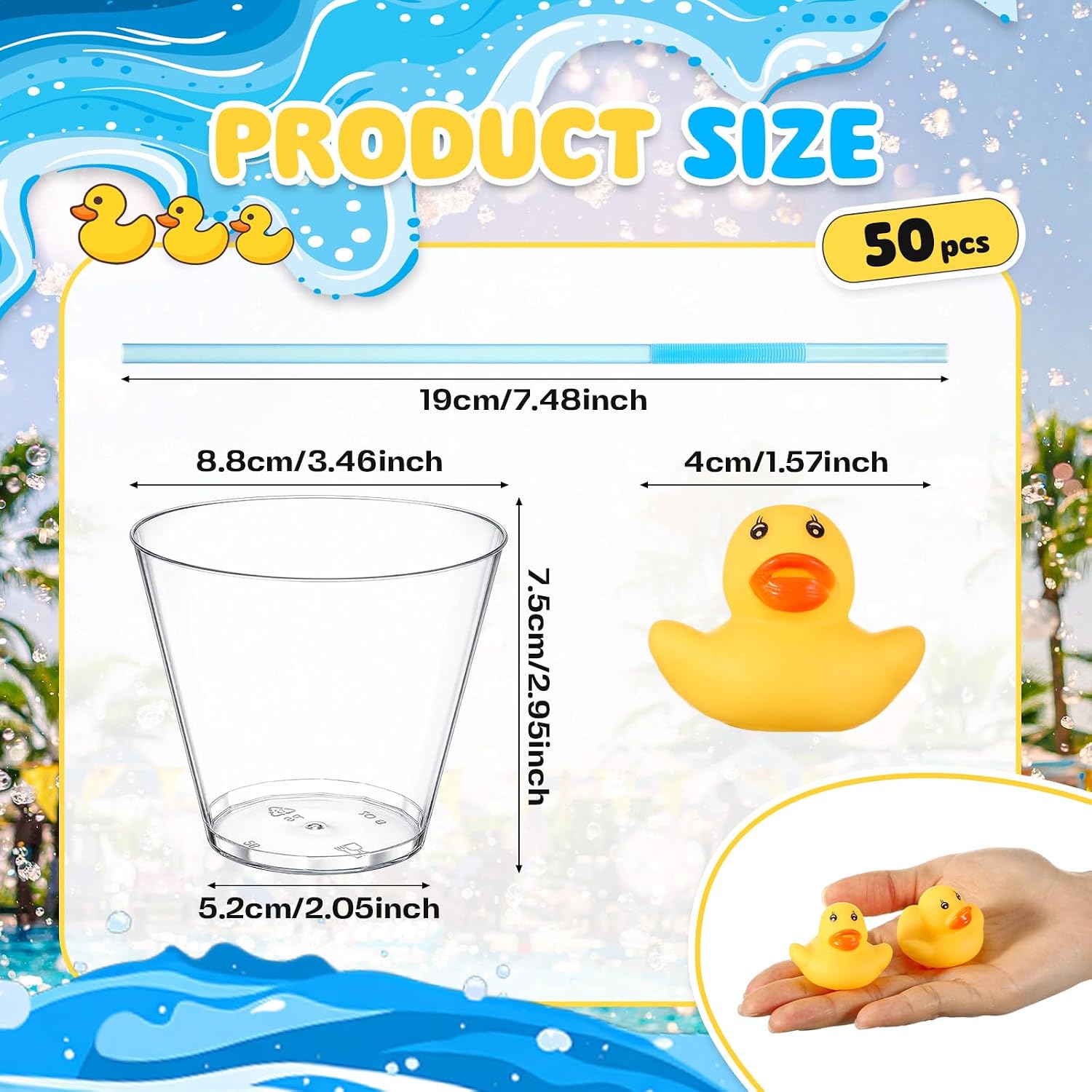 Blushtier 50 Sets Rubber Ducky Gelatin Cups with Straws and Mini Ducks Bathtub Cocktail Jelly Cups Set for Summer Party Supplies Baby Shower Yellow Rubber Duckies Birthday Decor Pond Theme Party Favor