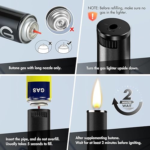 Miniatura 7 de Encendedores recargables de 7.68 pulgadas, paquete de 6 encendedores de butano recargables, con ventana visible de combustible, encendedor largo de