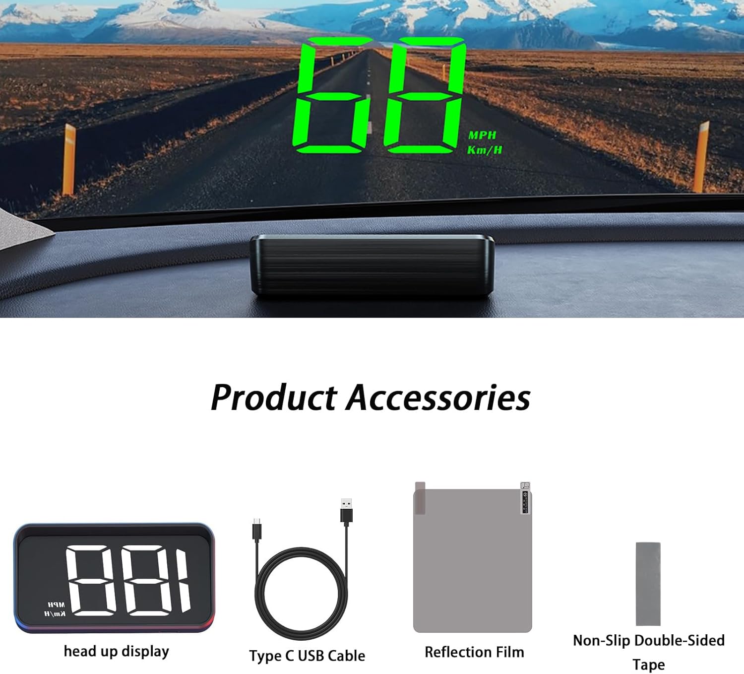 Heads up Display for Cars for Lexus RX350 RX350L RX400h RX450h, Large Font Windshield Speedometer with Light-Blocking Hood, Anti-Glare, Auto Brightness for Most Vehicles,B Green Font
