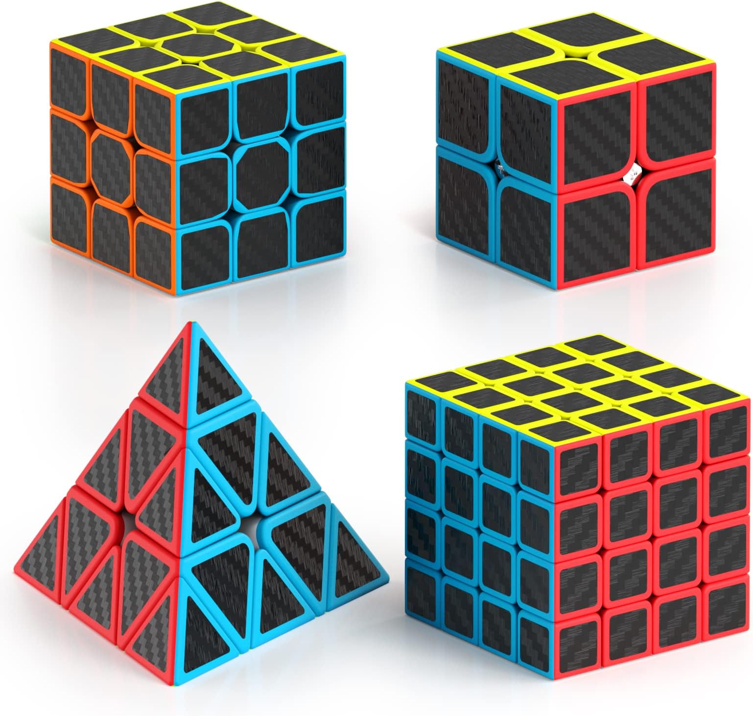 Vdealen Magic Cube,Pyramid 2X2 3X3 4X4 3X3 Cube,Educational Puzzle Cube for Children,IQ Toys are for Everyone (Carbon Fiber Sticker)