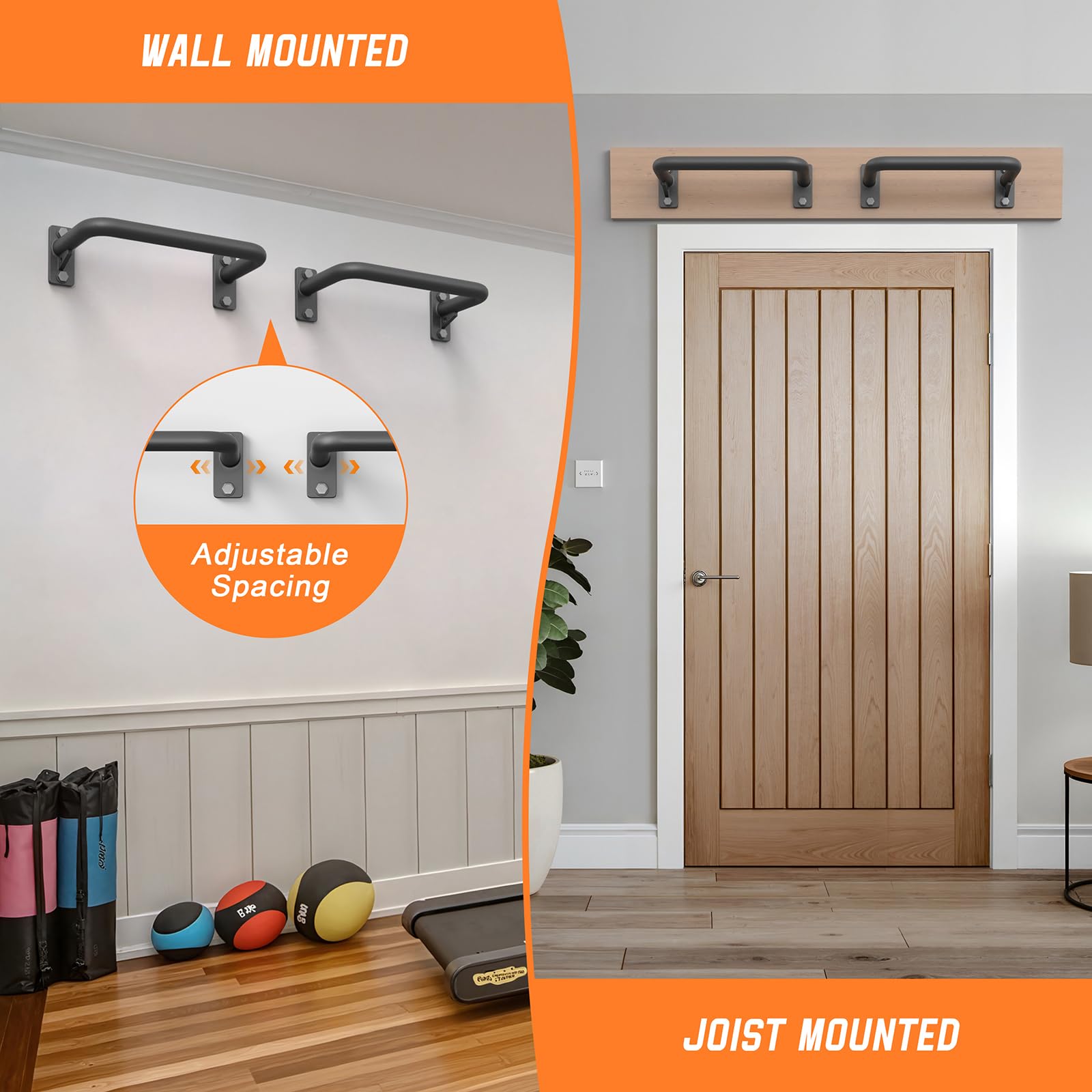 Jusgym Pull Up Bar for Doorway, Heavy Duty Strength Training Pull-Up Bars for Home Gym, Wall Mounted/Joist Mounted/Ceiling Mounted Chin Up Bar with Reinforced Thick Metal Construction - Supports 500 lbs for Full-Body Workouts