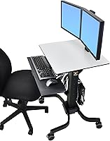 Vista 2 de Ergotron WorkFit-C - Escritorio móvil de pie con doble monitor, estación de trabajo con soporte rodante, para 2 monitores de hasta 24 pulgadas, 6 a