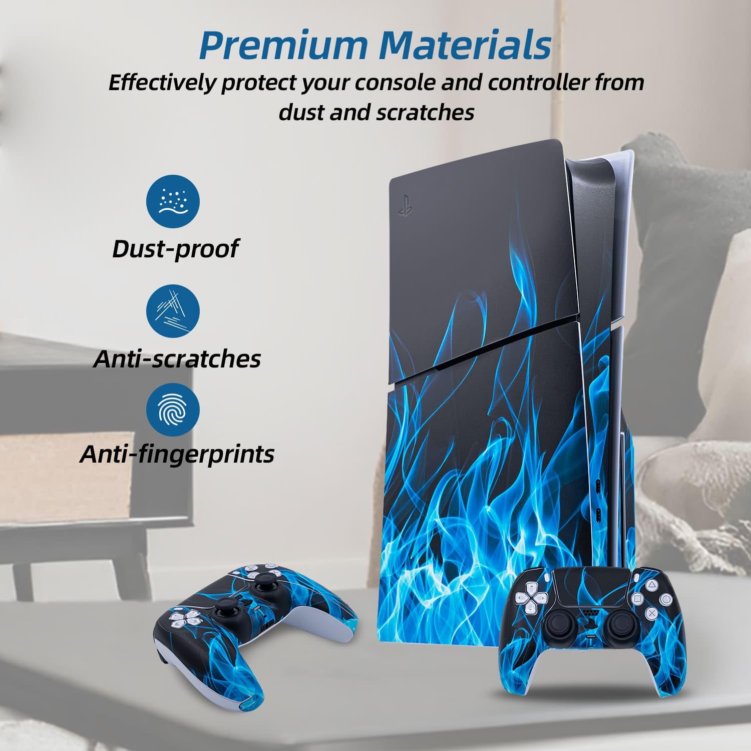 Mcbazel Autocollant antidérapant Autocollant en Vinyle Peau Couverture Plaques adhésives Autocollantes pour PS5 Slim Disc Edition-Blue Flame