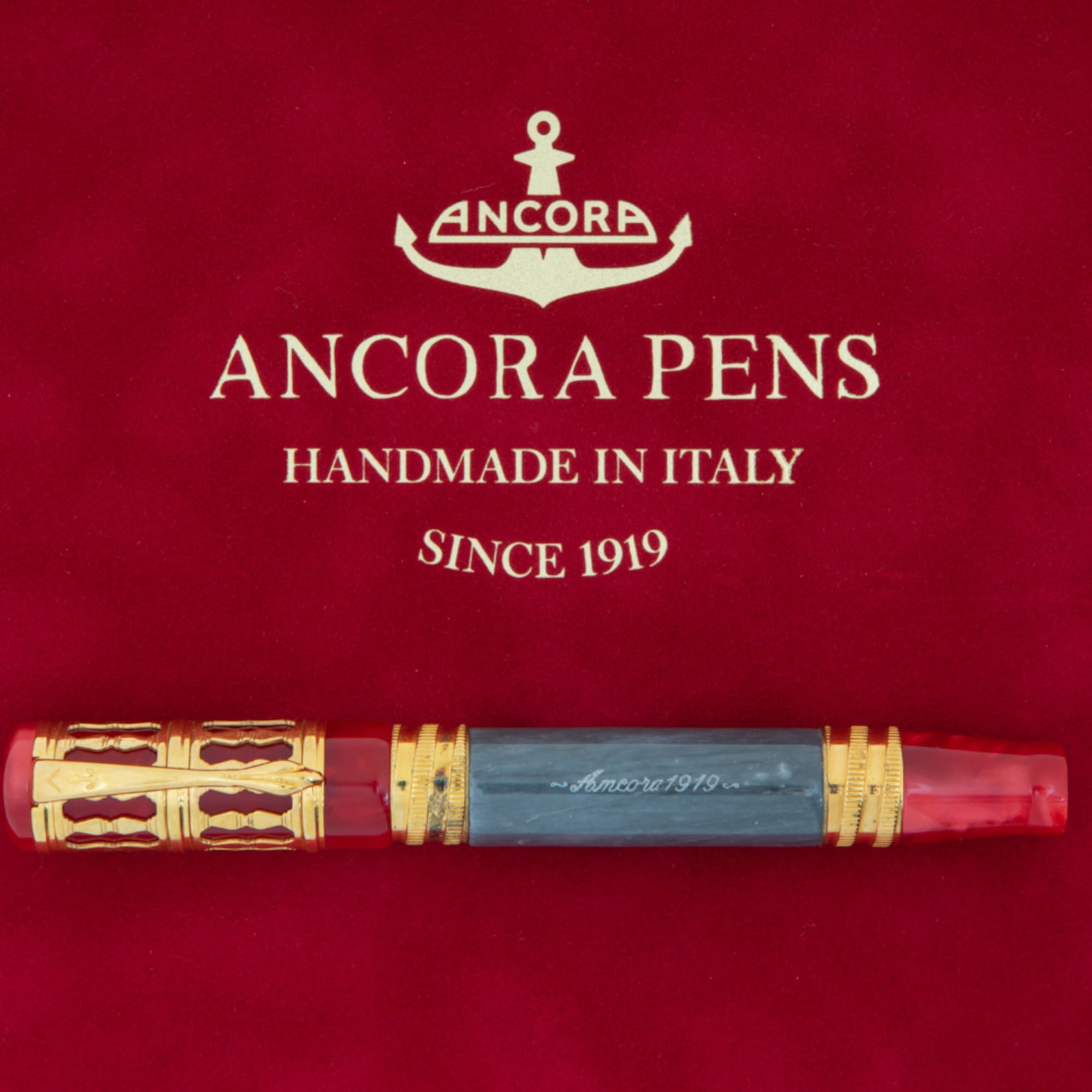Torre Red Limited Edition Rollerball Pen by Ancora 1919 Gold Plated Marble Engraved Warranty — view 9