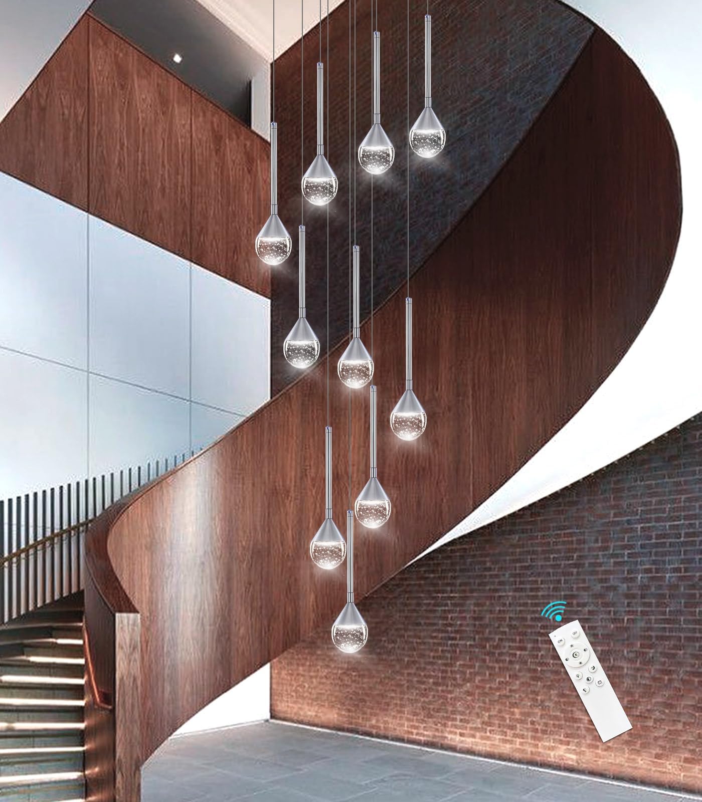 HAIXIANG10-Lights Modern Chandeliers for Living Room 118" High Ceiling Drop Light Fixtures Dining Room Over Table Light Bubble Crystal Pendant Lights Dimmable 2700K 6000K