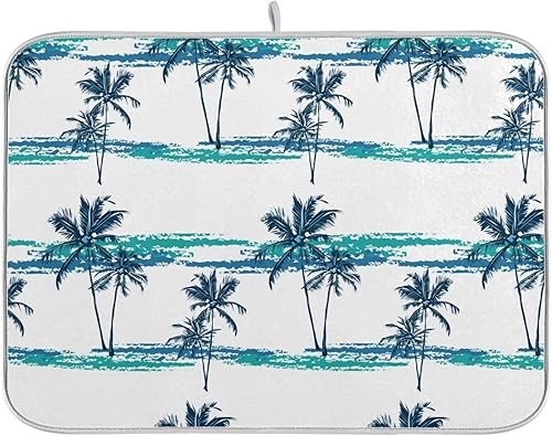 Tropical Pattern Depicting Palm Trees Drying Dish Mat Kitchen Pads For Counter Kitchen Countertop Mat Tapete Para Cocina 16'' x 18''