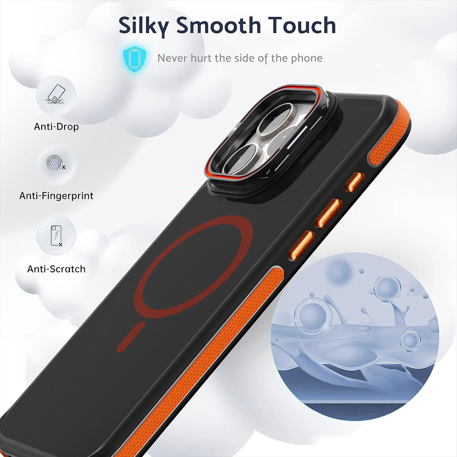 Magnetische Hülle für iPhone 16 Pro Max/16 Pro/16 Plus/16, TPU rutschfest Schutzhülle mit KameraSchutz Ständer Kabelloses Laden Hülle,Schwarz,16