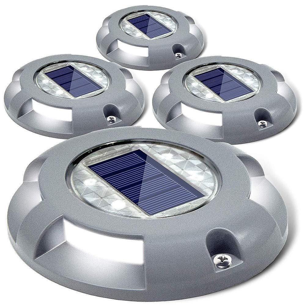 Shine ray Lot de 4 Lampes solaires à LED en Aluminium étanche IP68 Anti-Pression pour allée, pelouse, Cour, terrasse, Jardin, allée, allée, lumière Blanche