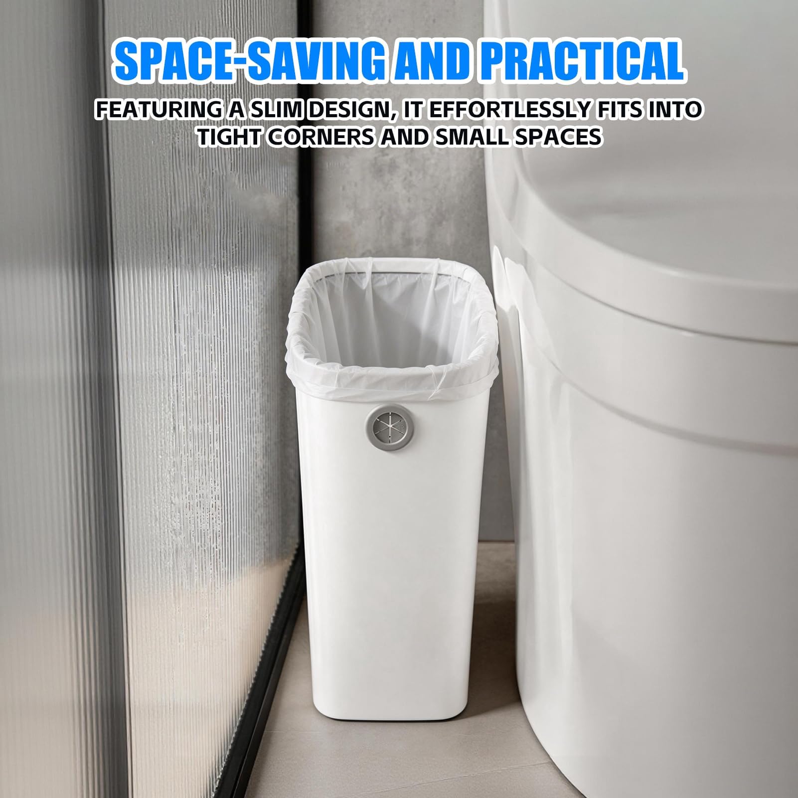 Cestino della spazzatura rettangolare in plastica ultra sottile, piccolo, per il bagno, con coperchio aperto, per ufficio, camera da letto, cucina, adatto per spazi ristretti (Bianco)