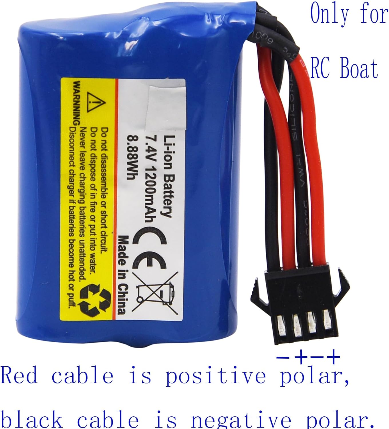 Blomiky 2 Pack 7.4V (2 x 3.7V) 1100mAh Li-ion Rechargeable Battery with SM-4P Connector Plug and USB Cable Replacement fit for HONGXUNJIE HJ808 HJ823 2.4GHz RC Boat / HJ808 Battery 2