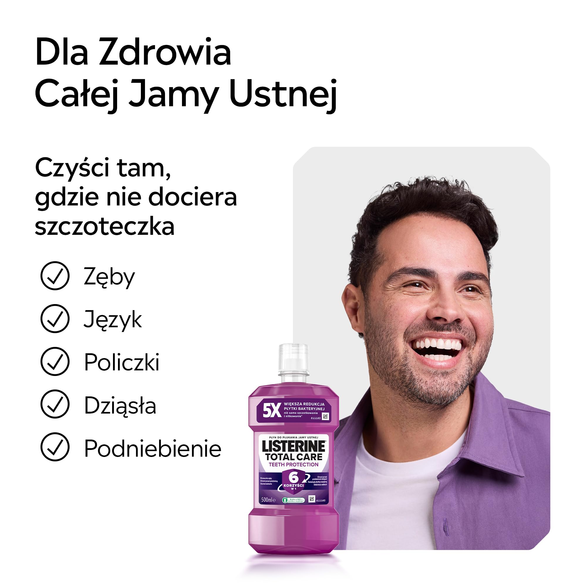 LISTERINE Total Care (6 x 500 ml), Płyn do płukania jamy ustnej, czyści i chroni zęby. Usuwa aż do 97% szkodliwych bakteri, odświeża oddech aż do 24 godzin, Utrzymuje zdrowe dziąsła,