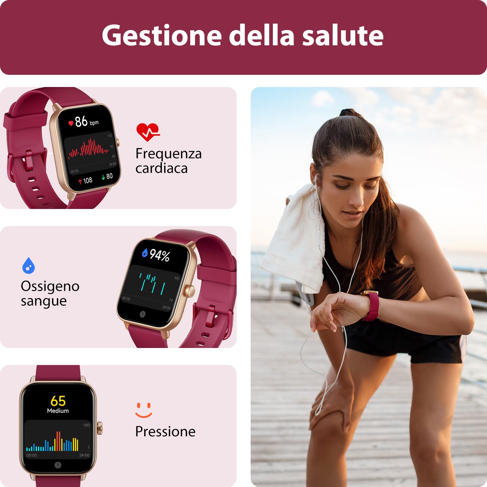 Smartwatch Uomo Donna Rispondi/Effettua Chiamate, 1.8" Orologio Alexa Integrata, SpO2/Frequenza Cardiaca/Sonno/Stress, 100+ Sports, Contacalorie/Passi, IP68 Smart Watch per Android/iOS (Rosso, 1.8)