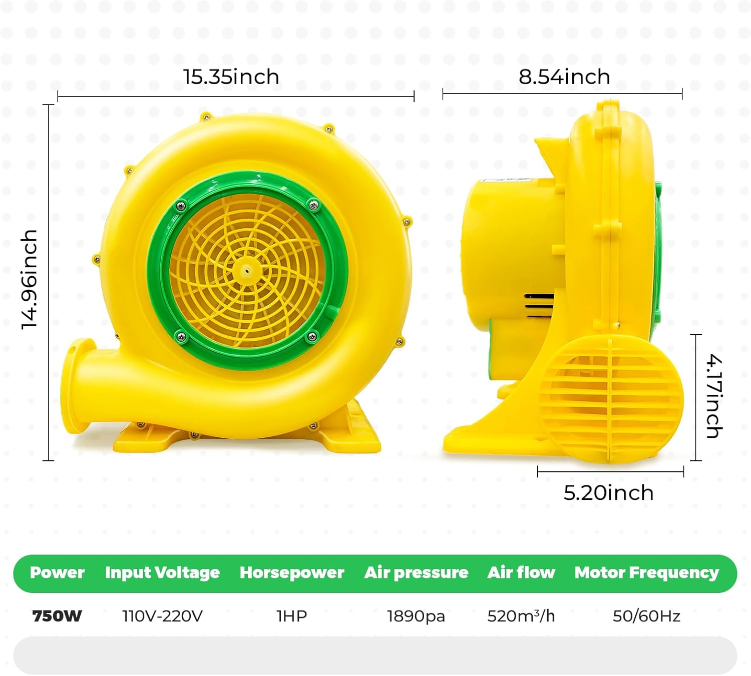 Bounce House Blower Air Blower for Bounce House Water Slide & Inflatable–IPX4 Waterproof, PP Shell, 110-120V with 4 StakesBullet-550W