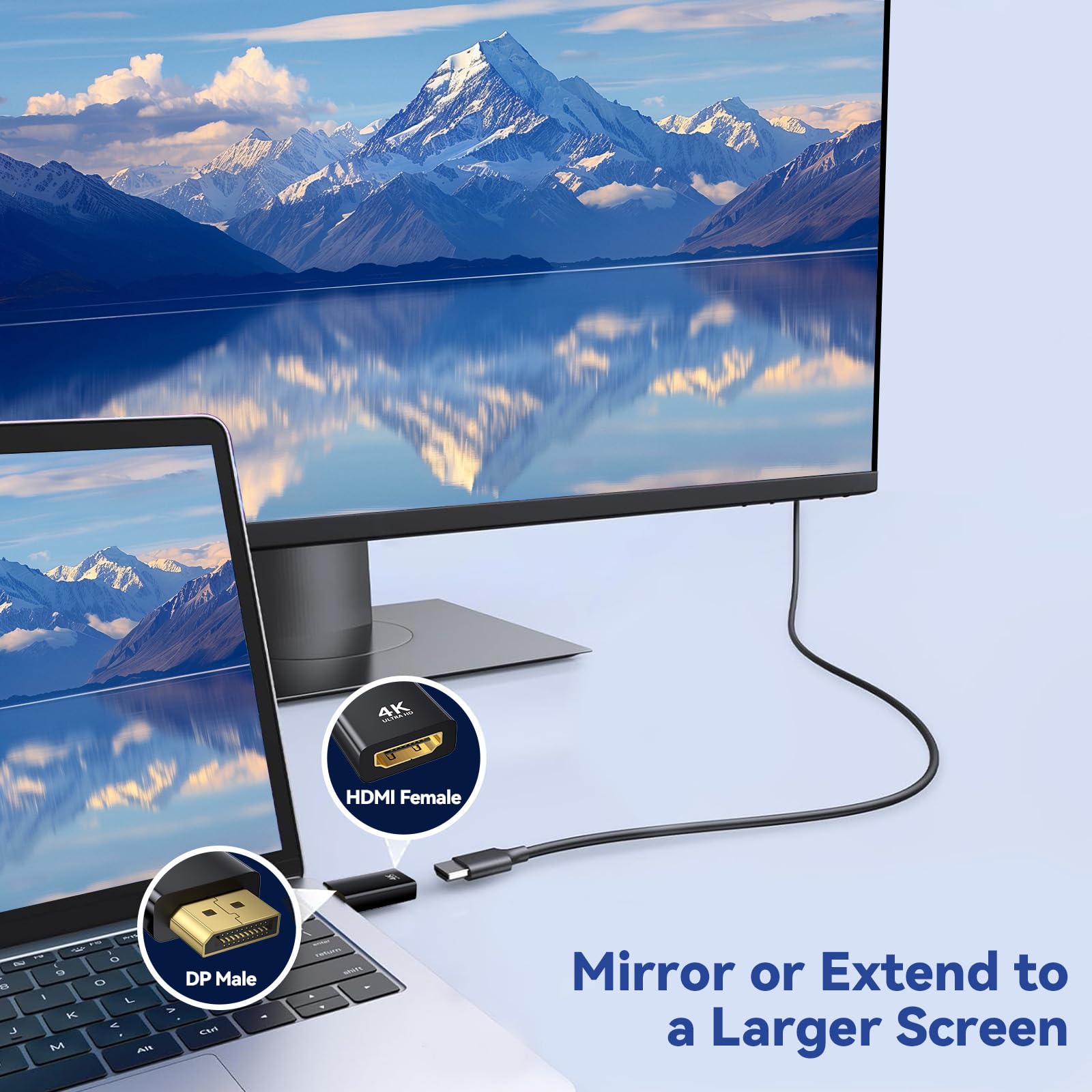 Adaptateur DisplayPort vers HDMI 2 Pièces, 4K@30Hz/2K@60Hz/1080P@120Hz Displayport vers HDMI Compatible avec Les Ordinateurs Portables, Projecteurs, Moniteurs, Téléviseurs, AMD, GPU