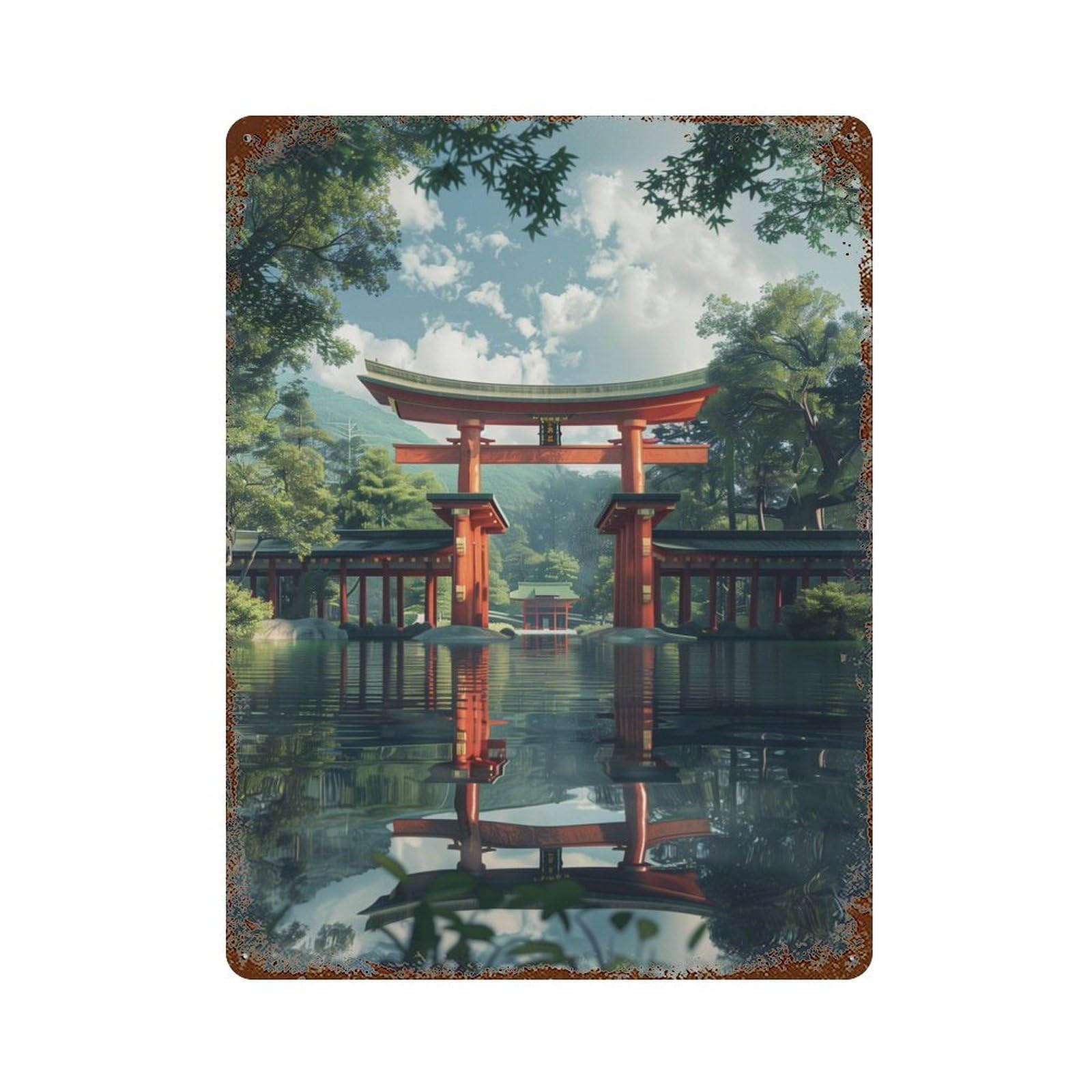 Garage Style Torii Gate Japanese Rusty Metal Tin Sign 15.7"x11.8", Novelty Wall Decor for Bar And Workshop