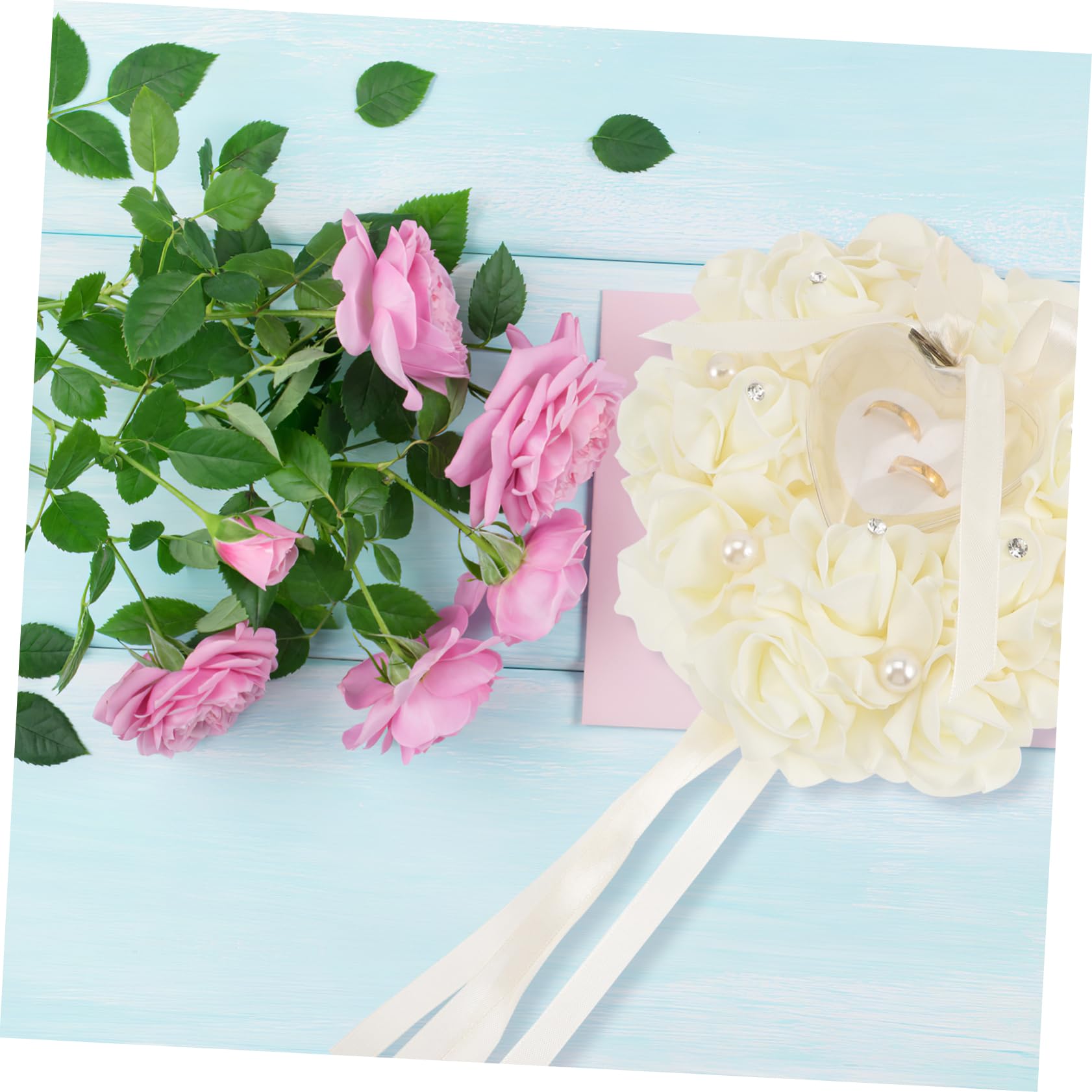 ABOOFAN 4pièces Coussin De Mariage Forme De Cœur Avec Boîte à Anneaux Décorative Accessoire Élégant Pour Mariage Et Fiançailles