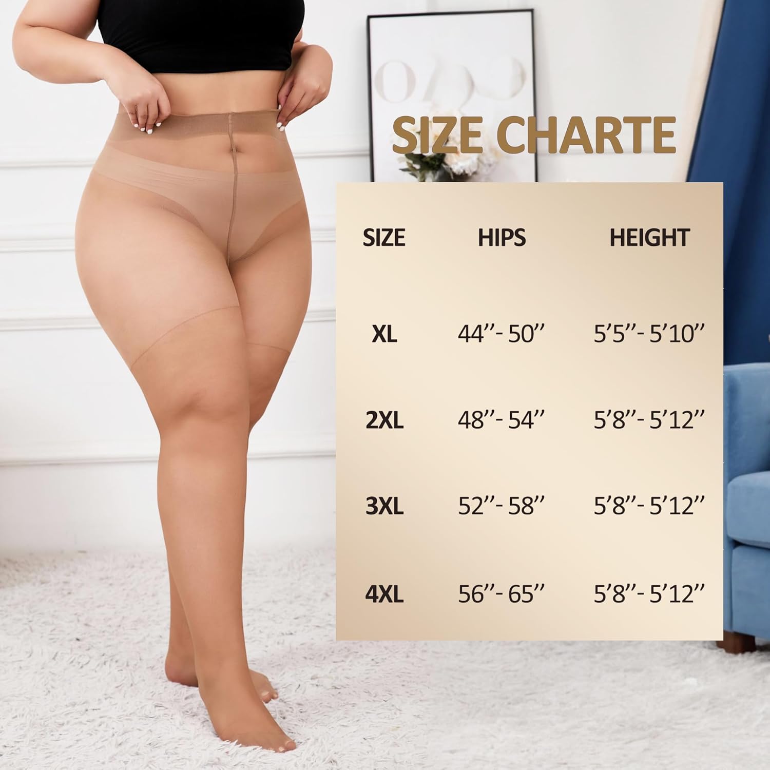 Plus Size Sheer Tights for Women 20D Ultra Thin High Waist Pantyhose with Cotton Crotch (XL-4XL, 3 Pairs) - Image 6