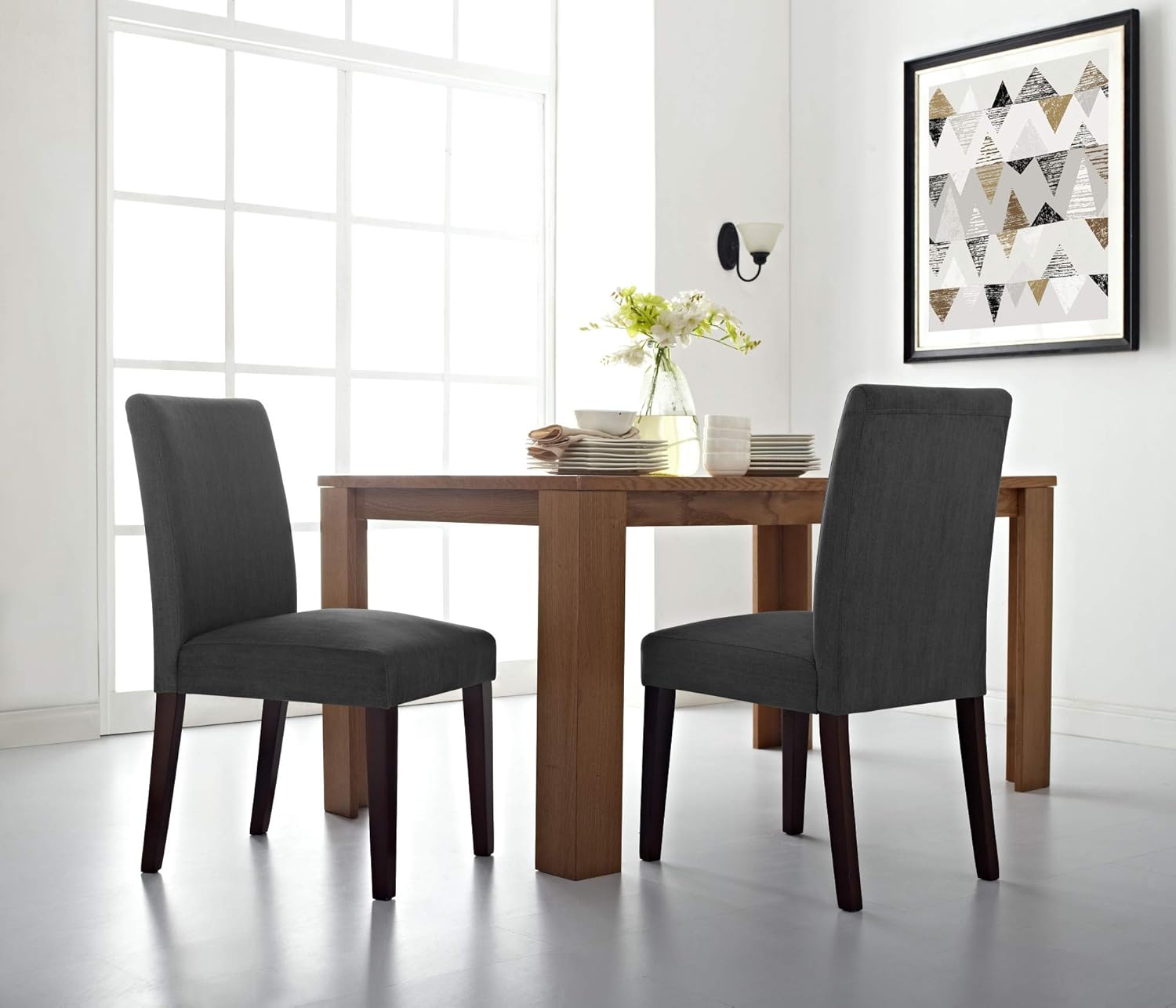 Serta Liam Parsons Upholstered Accent Dining Chair Set of 2, High-Back Design, Polyester Weave Fabric, Quality Foam Cushion, Armless SideChair for Kitchen, DiningRoom, LivingRoom, Charcoal Gray