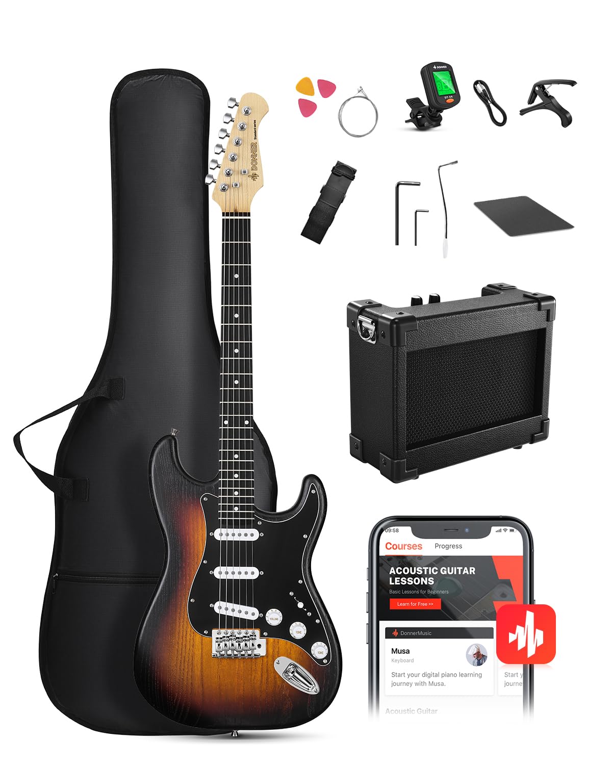 DONNER DST-80 Electric Guitar 39” Beginner Electric Guitar Kit