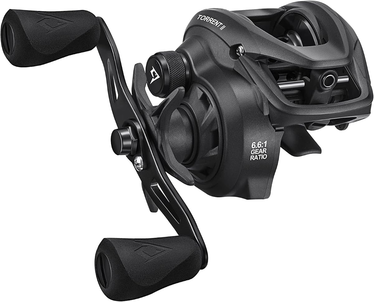 Torrent II Baitcasting Reel, 20LB Drag, Magnetic Brake | Smooth casting, 6+1 bearings, 6.75 oz body, 6.6/8.1 ratios,low-profile body
