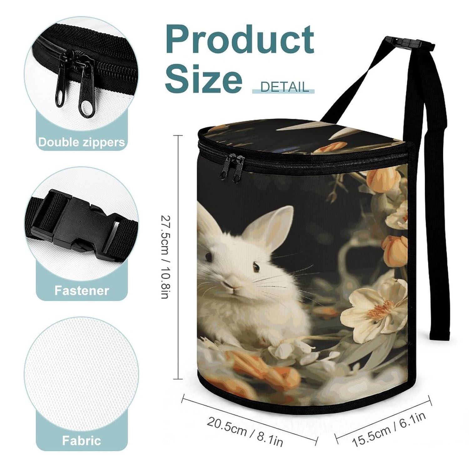 White Rabbit and Lilies Car Trash Can with Lid Leak-Proof Waterproof Hanging Car Garbage Bag Detachable Multipurpose Trash Bin Portable Travel Cars Trash Bag for Cars SUV Truck RV