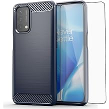 Asuwish Phone Case for OnePlus Nord N200 5G with Screen Protector Cover and Slim Cell Accessories Protective One Plus N 200 G5 1 Plus 200N 1plus One+ 1+ N2005G 2021 Women Men Carbon Fiber Black