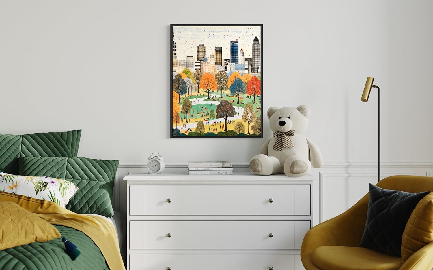 Raleigh North Carolina Poster Art Print, City Skyline American Folk Art, Naive Artwork PIcture Painting Decor for Bedroom, Bathroom, Living room. (Raleigh North Carolina, 24x36 inches (Unframed))